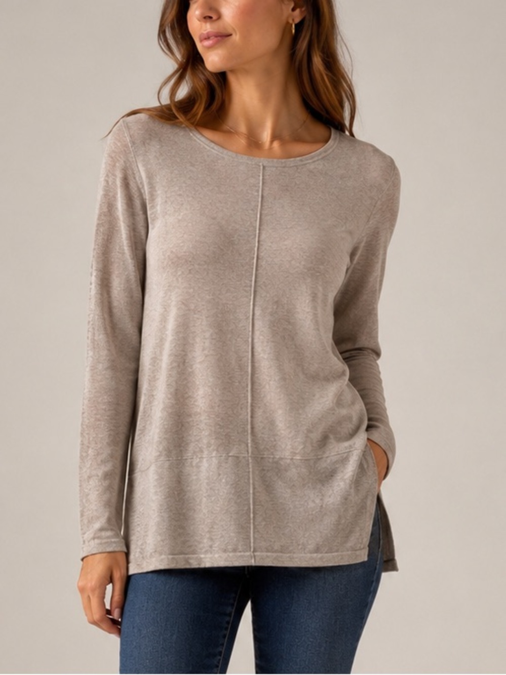Benedetta B. Merino Wool Cashmere Blend Boxy Sweater Side Slits Made in Italy L